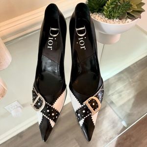 Christian Dior - Vintage Black and White leather Buckle Heels
